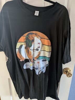 Black Graphic Tee with Gaming Guinea Pig